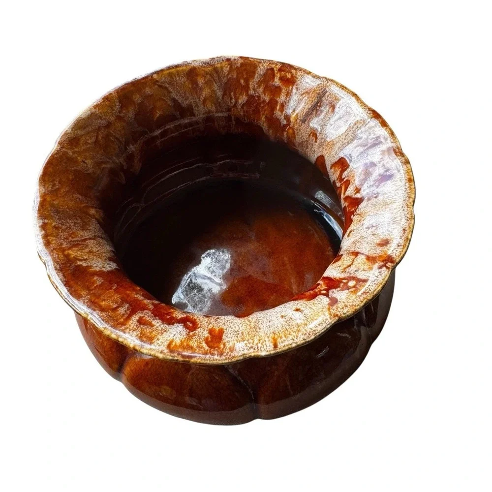 Brush McCoy Pottery Vase #190-6 Scalloped Edge Flared‎ Top Brown Drip Glaze